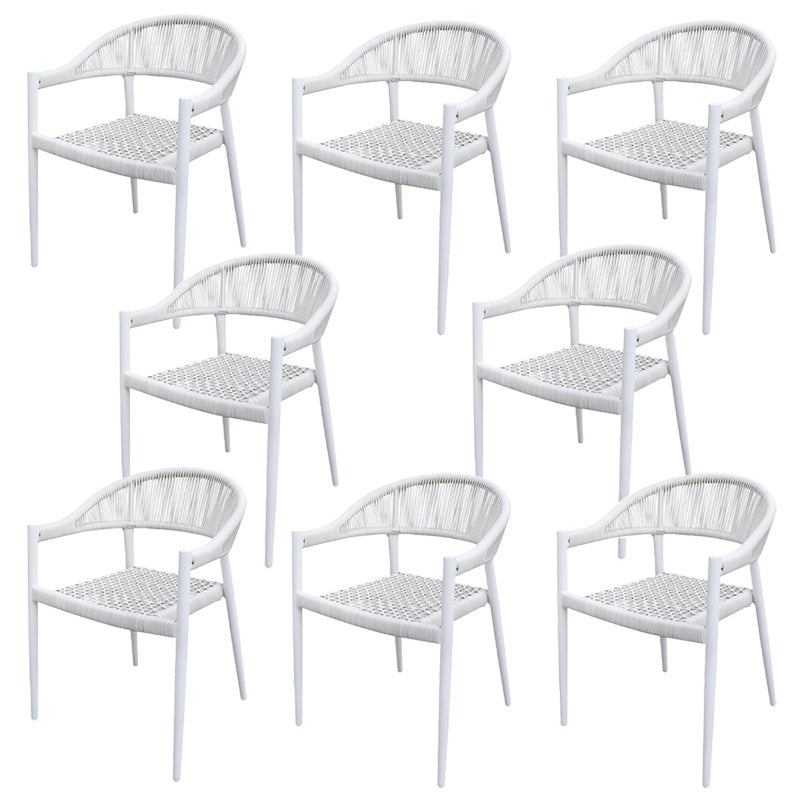 Tropical Rattan Outdoors Dining Chairs White with Arm Open Back