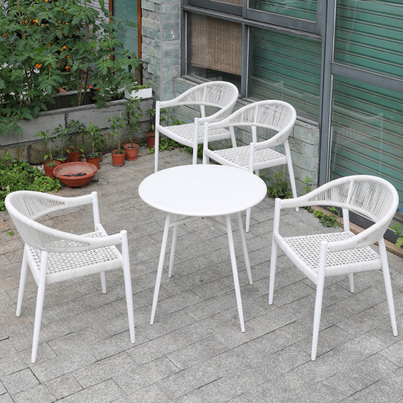 Tropical Rattan Outdoors Dining Chairs White with Arm Open Back