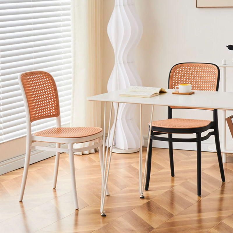 Contemporary Armles Dining Side Chair with Natural Back Stacking Chair