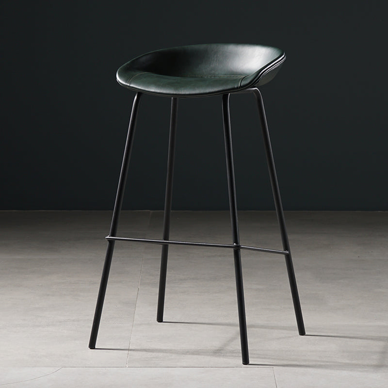 Modern Style Counter Stool Faux Leather Backless Barstool with Footrest
