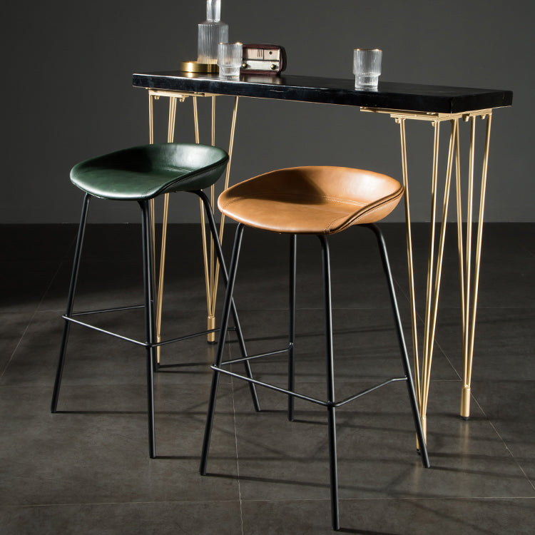 Modern Style Counter Stool Faux Leather Backless Barstool with Footrest