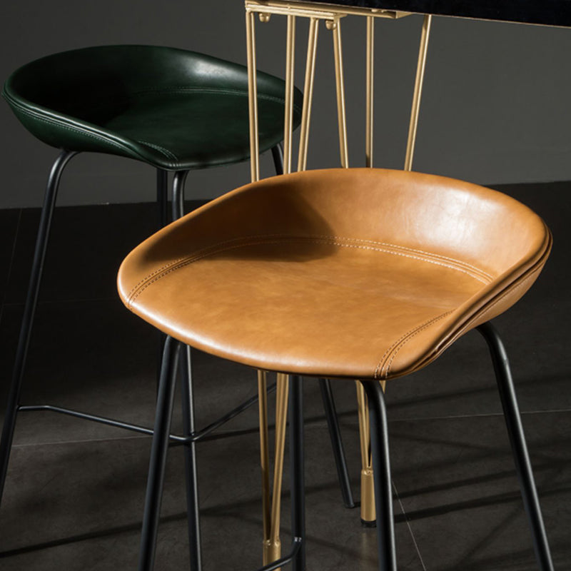 Modern Style Counter Stool Faux Leather Backless Barstool with Footrest
