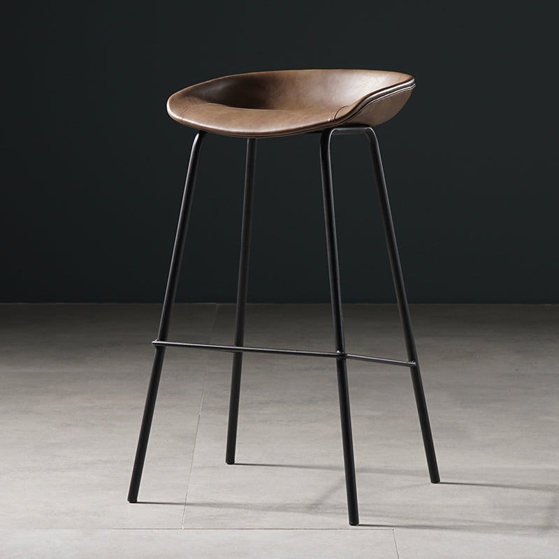 Modern Style Counter Stool Faux Leather Backless Barstool with Footrest