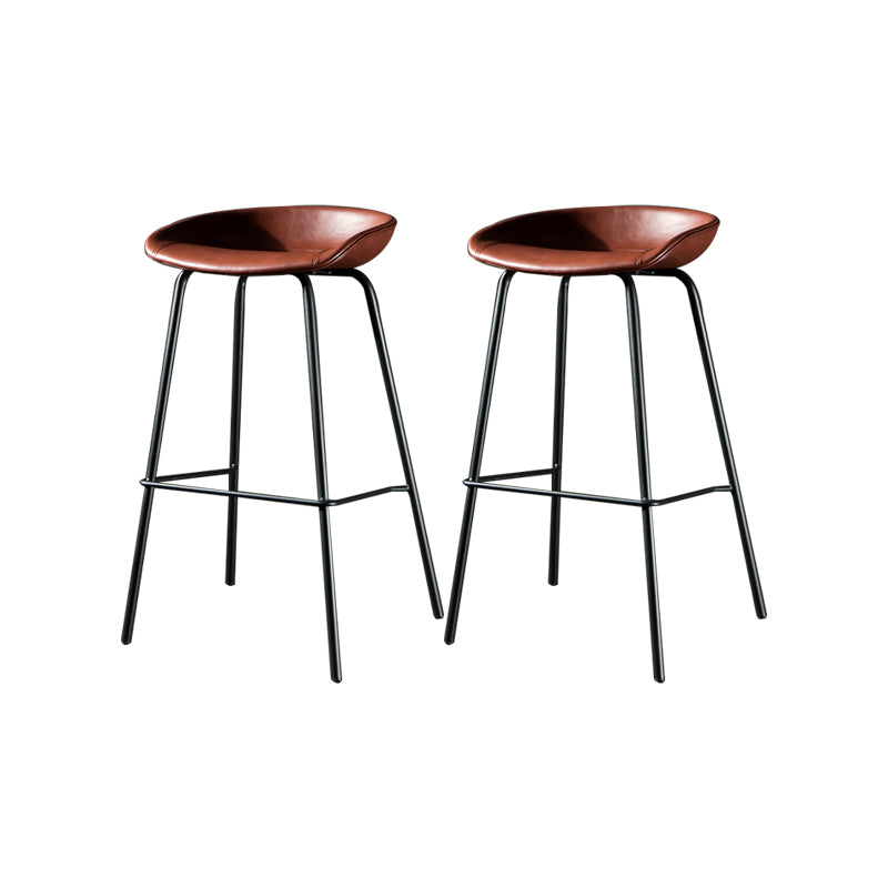 Modern Style Counter Stool Faux Leather Backless Barstool with Footrest