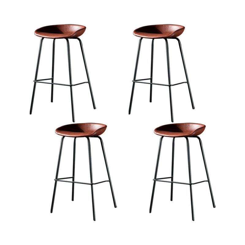 Modern Style Counter Stool Faux Leather Backless Barstool with Footrest