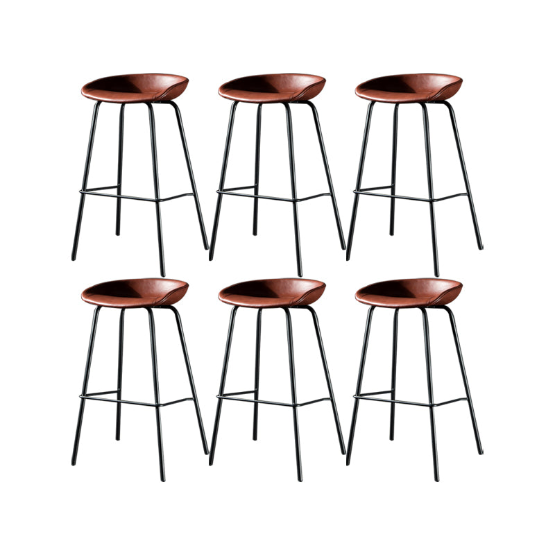 Modern Style Counter Stool Faux Leather Backless Barstool with Footrest