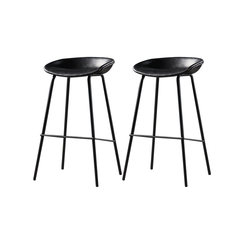 Modern Style Counter Stool Faux Leather Backless Barstool with Footrest