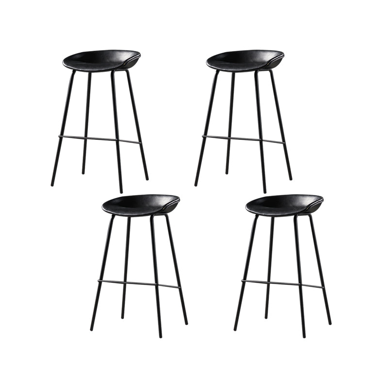 Modern Style Counter Stool Faux Leather Backless Barstool with Footrest