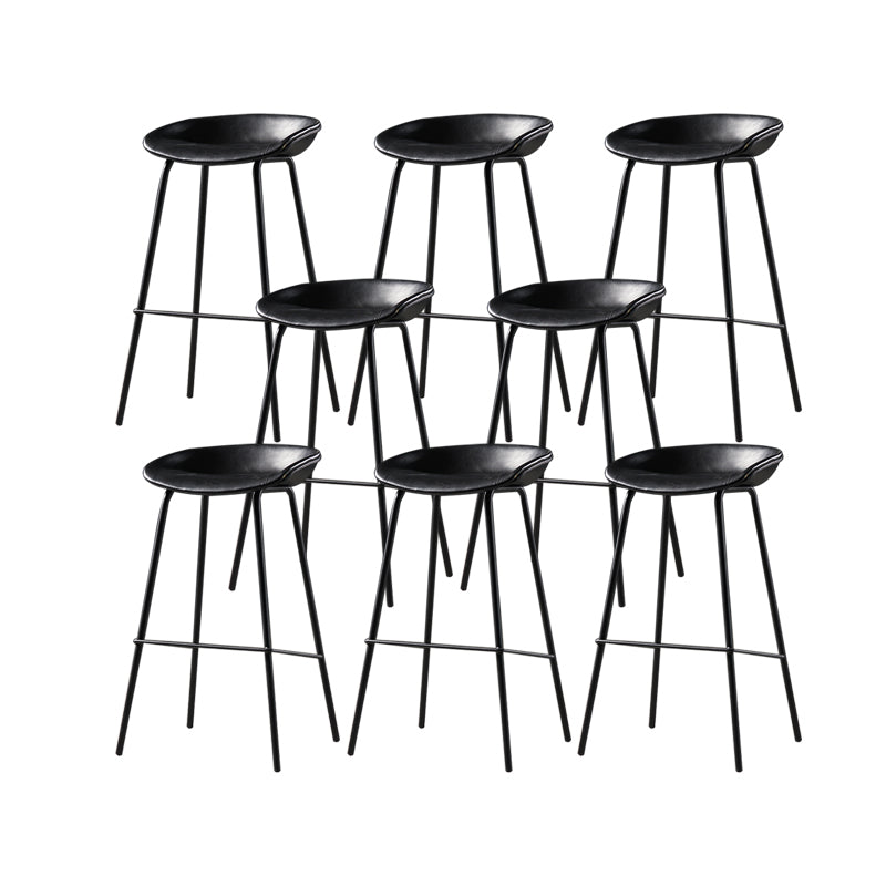 Modern Style Counter Stool Faux Leather Backless Barstool with Footrest