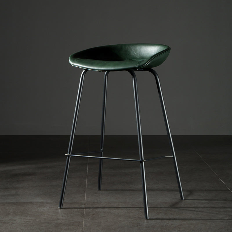 Modern Style Counter Stool Faux Leather Backless Barstool with Footrest