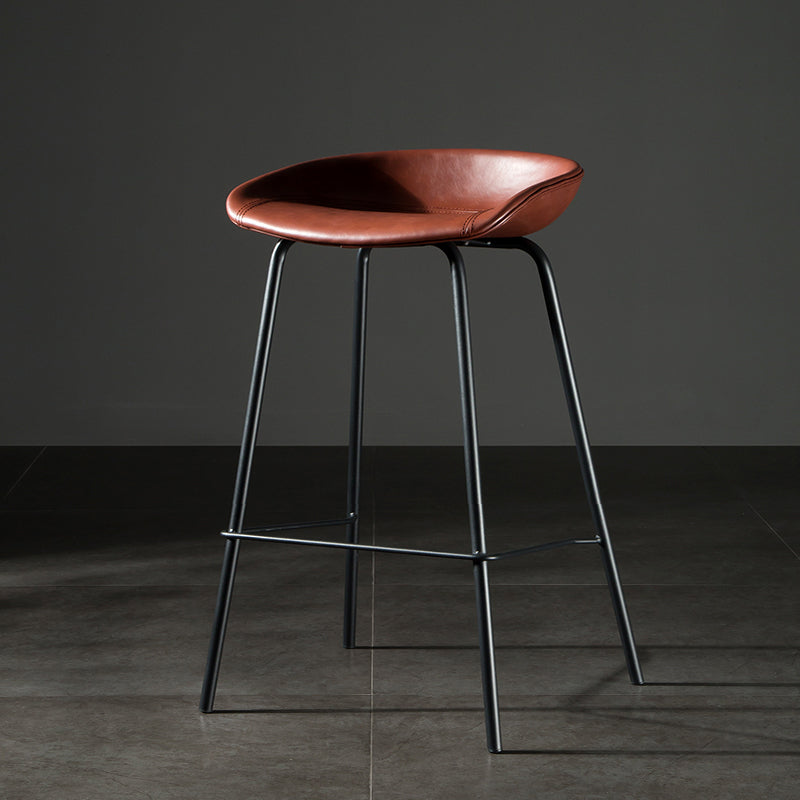 Modern Style Counter Stool Faux Leather Backless Barstool with Footrest