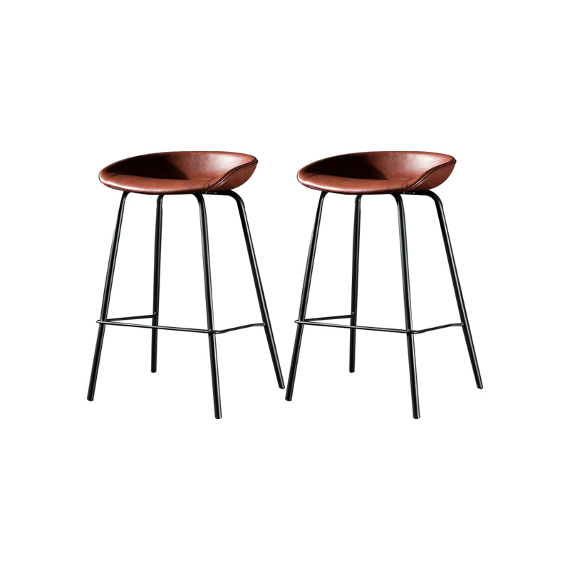 Modern Style Counter Stool Faux Leather Backless Barstool with Footrest