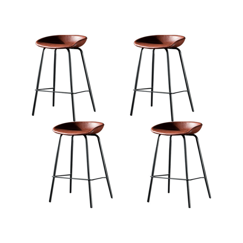 Modern Style Counter Stool Faux Leather Backless Barstool with Footrest