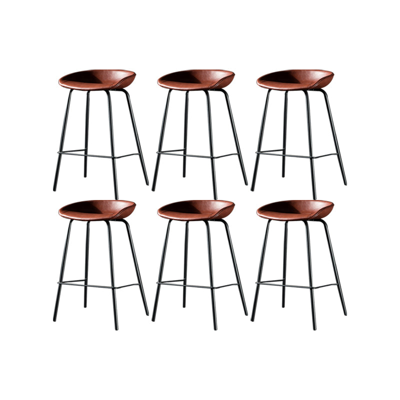 Modern Style Counter Stool Faux Leather Backless Barstool with Footrest