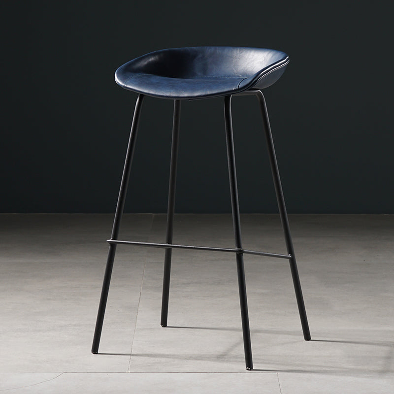 Modern Style Counter Stool Faux Leather Backless Barstool with Footrest