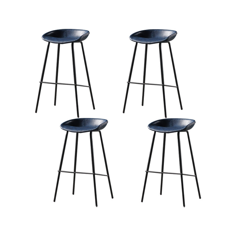 Modern Style Counter Stool Faux Leather Backless Barstool with Footrest
