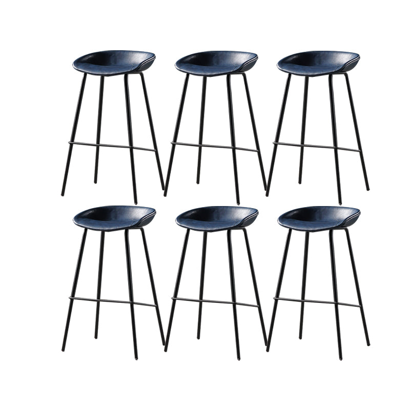 Modern Style Counter Stool Faux Leather Backless Barstool with Footrest