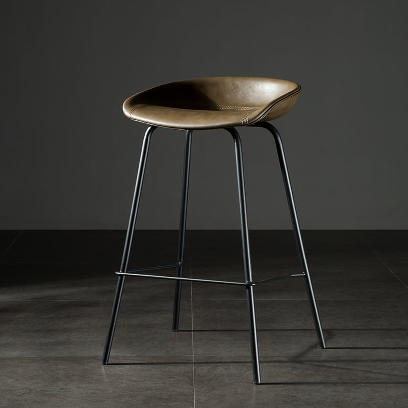 Modern Style Counter Stool Faux Leather Backless Barstool with Footrest