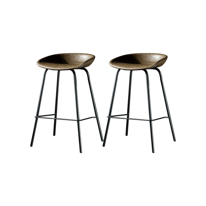 Modern Style Counter Stool Faux Leather Backless Barstool with Footrest