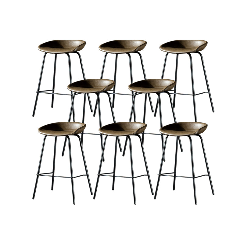 Modern Style Counter Stool Faux Leather Backless Barstool with Footrest