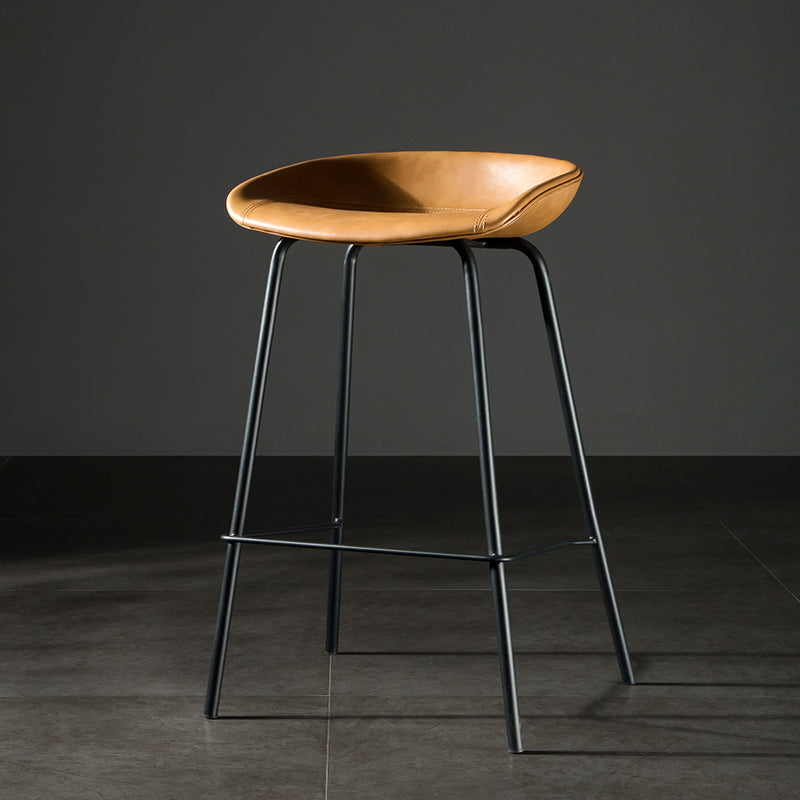 Modern Style Counter Stool Faux Leather Backless Barstool with Footrest