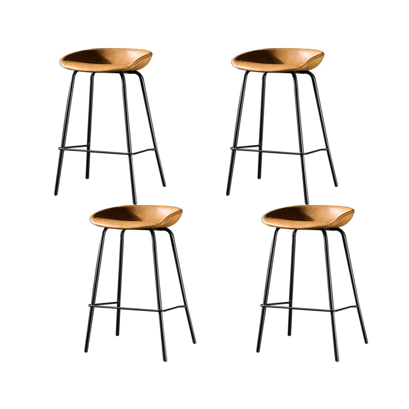 Modern Style Counter Stool Faux Leather Backless Barstool with Footrest