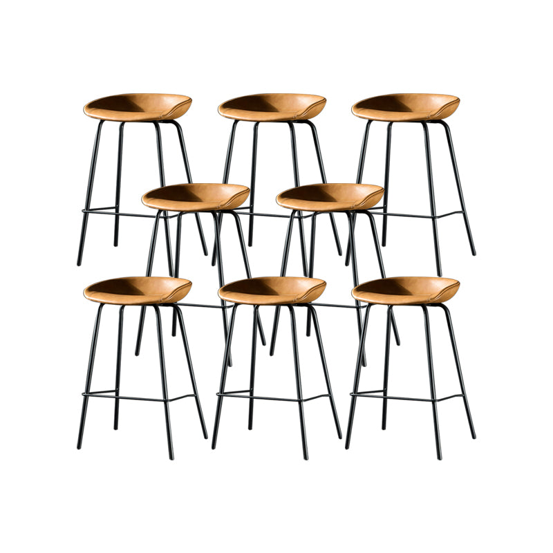 Modern Style Counter Stool Faux Leather Backless Barstool with Footrest