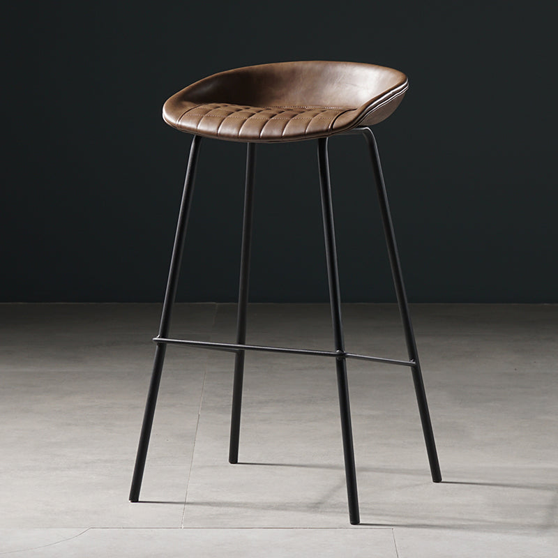Modern Style Counter Stool Faux Leather Backless Barstool with Footrest