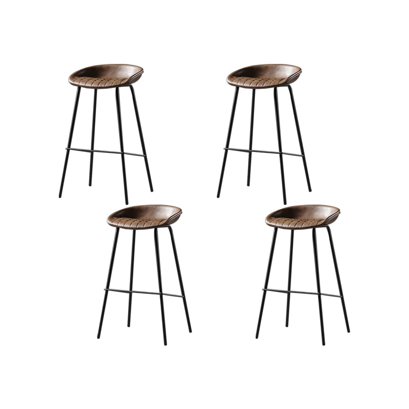 Modern Style Counter Stool Faux Leather Backless Barstool with Footrest