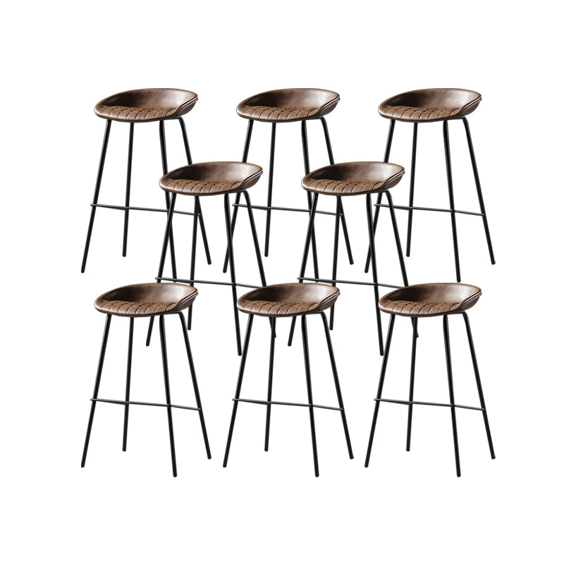 Modern Style Counter Stool Faux Leather Backless Barstool with Footrest