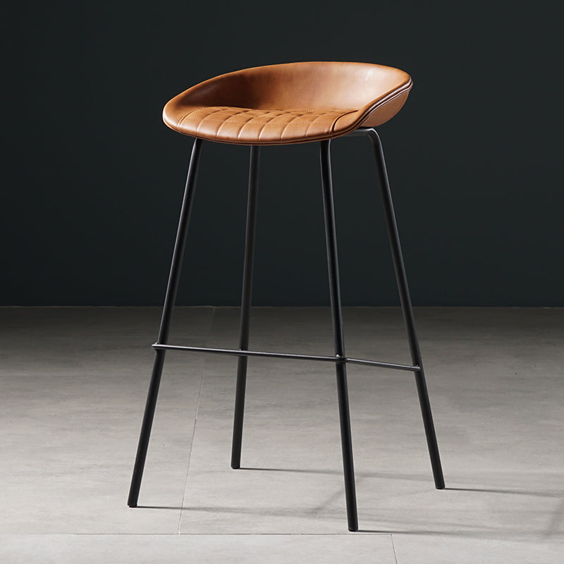Modern Style Counter Stool Faux Leather Backless Barstool with Footrest