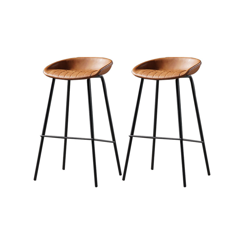 Modern Style Counter Stool Faux Leather Backless Barstool with Footrest