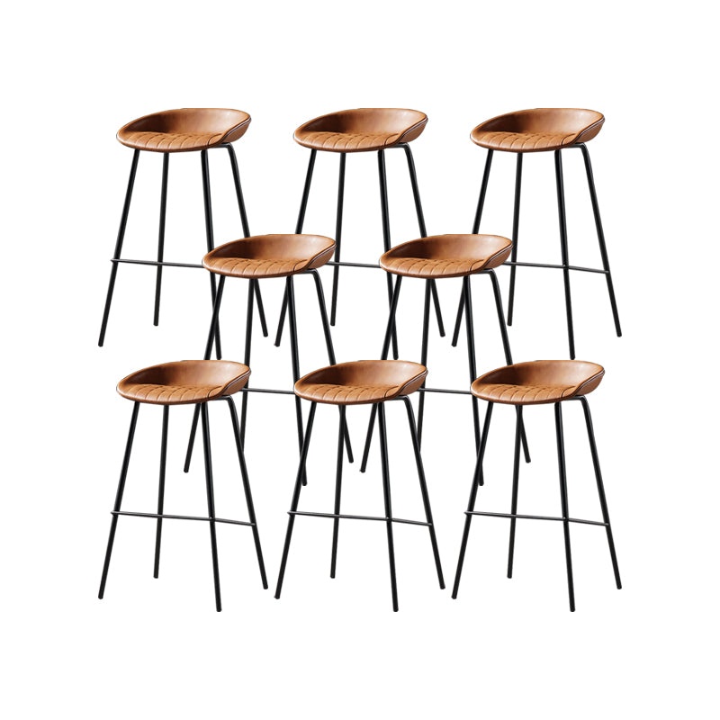 Modern Style Counter Stool Faux Leather Backless Barstool with Footrest