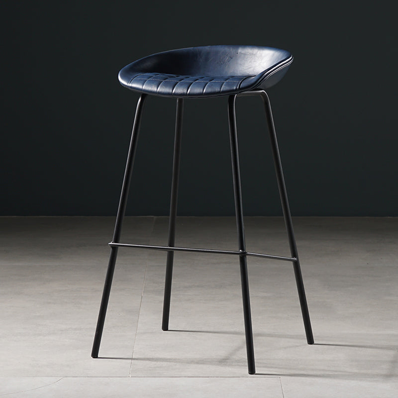 Modern Style Counter Stool Faux Leather Backless Barstool with Footrest