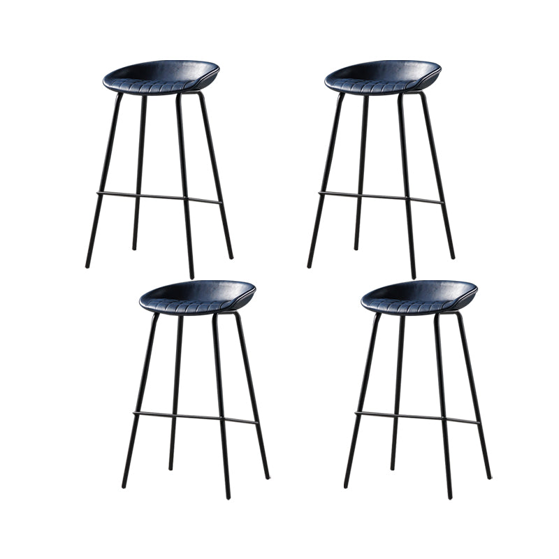 Modern Style Counter Stool Faux Leather Backless Barstool with Footrest