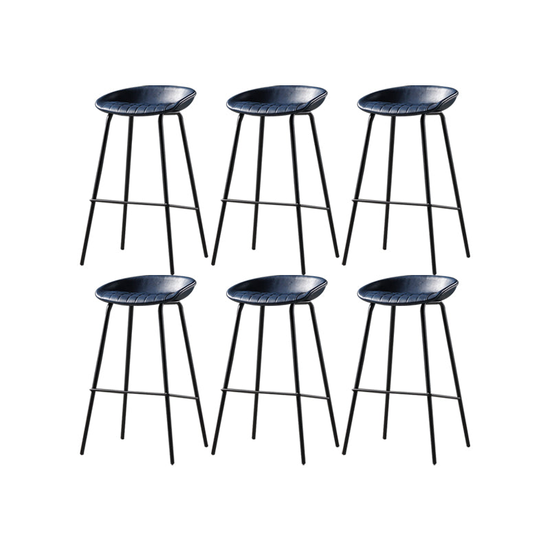 Modern Style Counter Stool Faux Leather Backless Barstool with Footrest