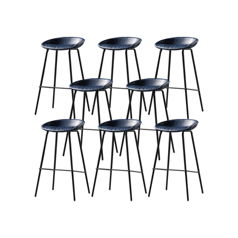 Modern Style Counter Stool Faux Leather Backless Barstool with Footrest