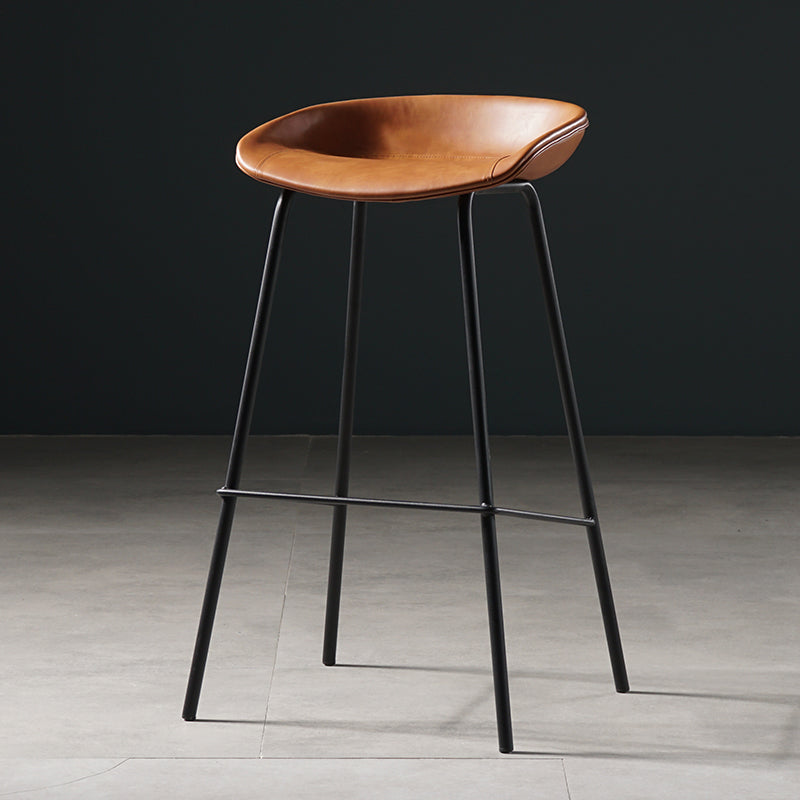 Modern Style Counter Stool Faux Leather Backless Barstool with Footrest