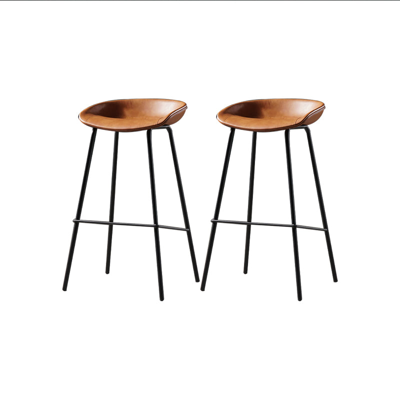 Modern Style Counter Stool Faux Leather Backless Barstool with Footrest
