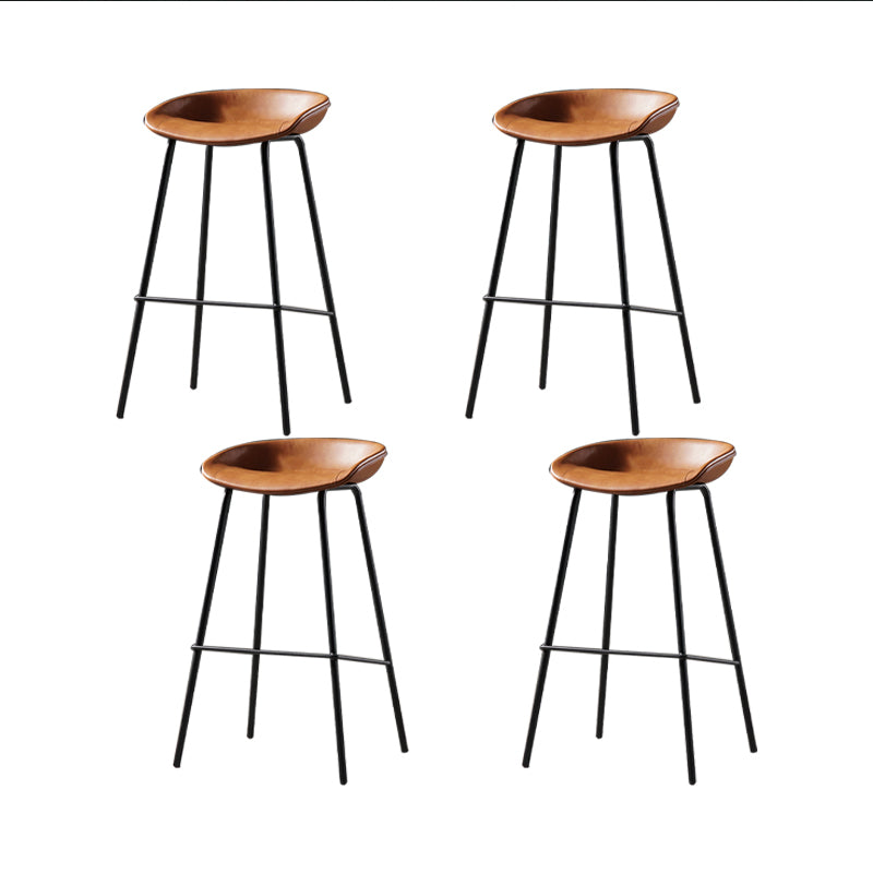 Modern Style Counter Stool Faux Leather Backless Barstool with Footrest