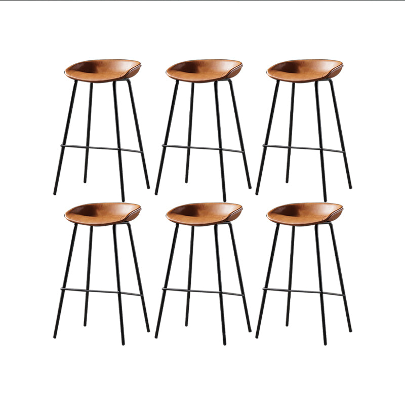 Modern Style Counter Stool Faux Leather Backless Barstool with Footrest