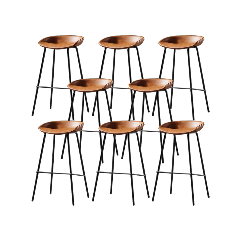 Modern Style Counter Stool Faux Leather Backless Barstool with Footrest