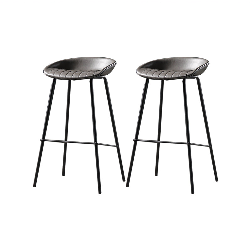 Modern Style Counter Stool Faux Leather Backless Barstool with Footrest
