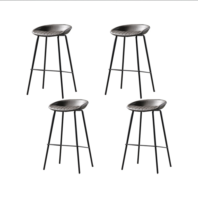 Modern Style Counter Stool Faux Leather Backless Barstool with Footrest