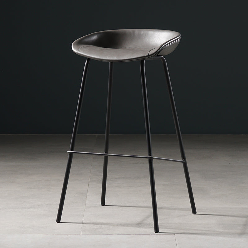 Modern Style Counter Stool Faux Leather Backless Barstool with Footrest