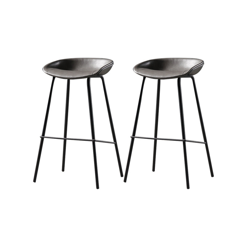 Modern Style Counter Stool Faux Leather Backless Barstool with Footrest