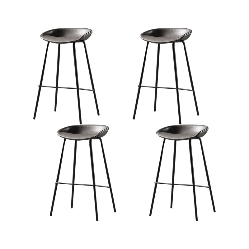 Modern Style Counter Stool Faux Leather Backless Barstool with Footrest