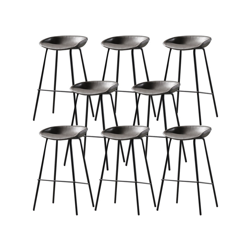 Modern Style Counter Stool Faux Leather Backless Barstool with Footrest