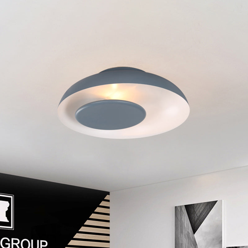 Pink/Green/Blue Wide Bowl Flush Light Macaron Single Iron Flush Mount Ceiling Lighting with Cover