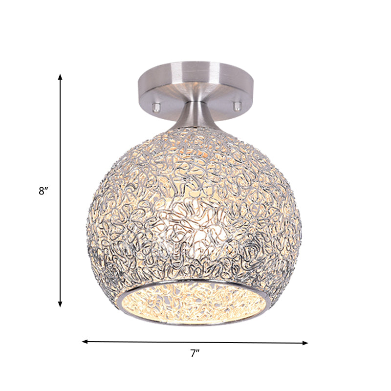Simple Mini Dome Ceiling Flush Mount Aluminum Single Apartment Flush Mount Light Fixture in Chrome, 6/7 Inches Width